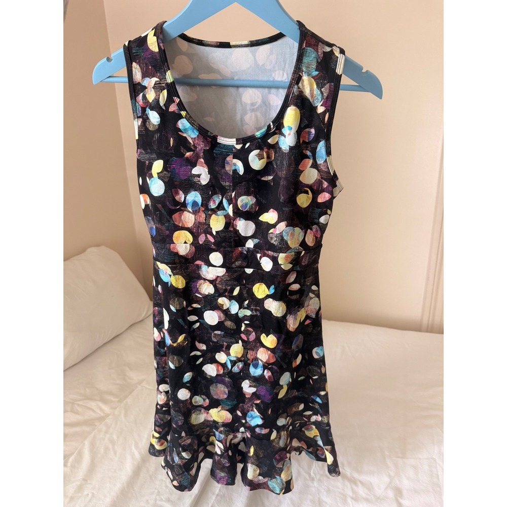 Dona Jo Womens Abstract Dot Print Ruffle Hem Active Tennis Dress Multi Size M